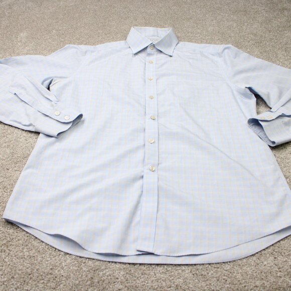 Charles Tyrwhitt Shirt Mens 16 1/2, 35 Blue/Yellow Non-Iron Slim Fit Cotton L/S - Picture 3 of 13